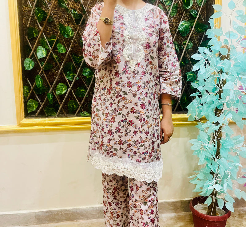 IGITAL LAWN STITCHED 2PC WITH EBROIDERED NECKLINE