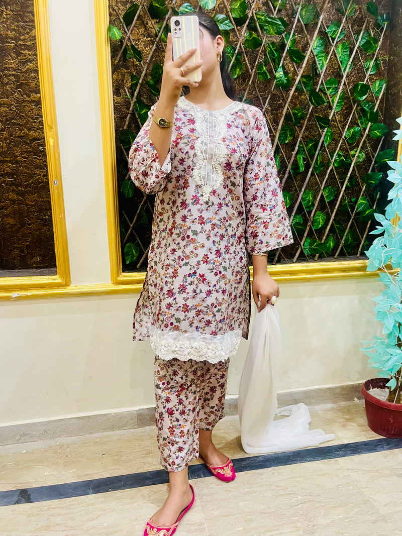 IGITAL LAWN STITCHED 2PC WITH EBROIDERED NECKLINE